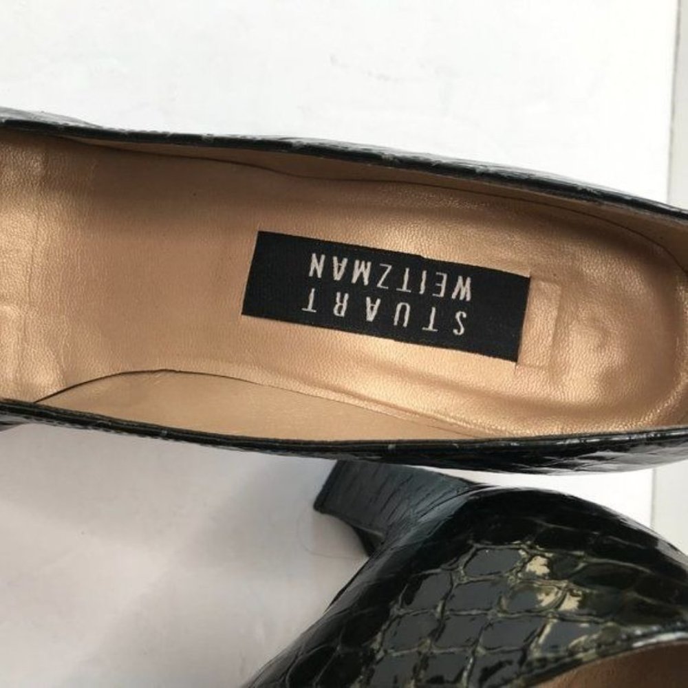 Stuart Weitzman Embossed Patent Leather Square Toe Black Pump Heels 7.5 AA - Picture 3 of 5
